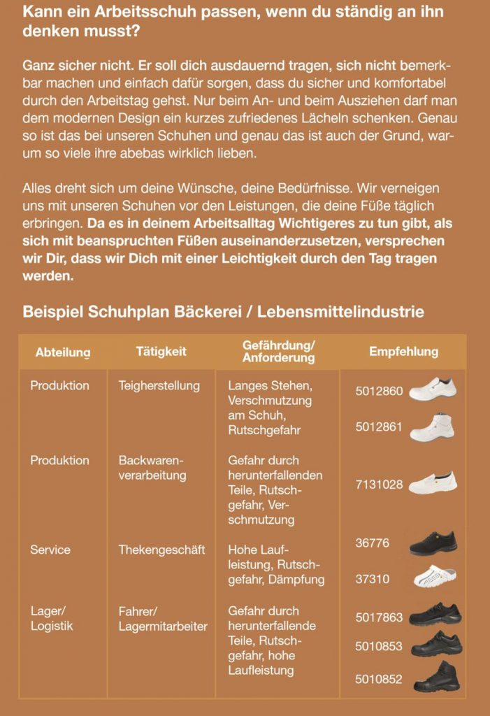 arbeitsschuhe baeckerei beispiele